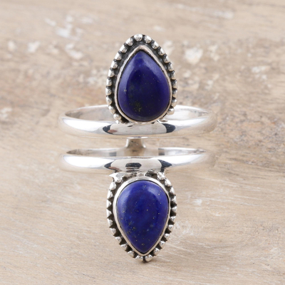 Lapis lazuli cocktail ring, 'Blue Reflection' - Two-Stone Lapis Lazuli and Silver Cocktail Ring