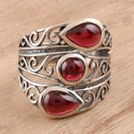 Garnet cocktail ring, 'Coming and Going' - Multi-Stone Garnet Cocktail Ring from India