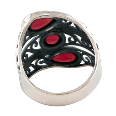 Garnet cocktail ring, 'Coming and Going' - Multi-Stone Garnet Cocktail Ring from India