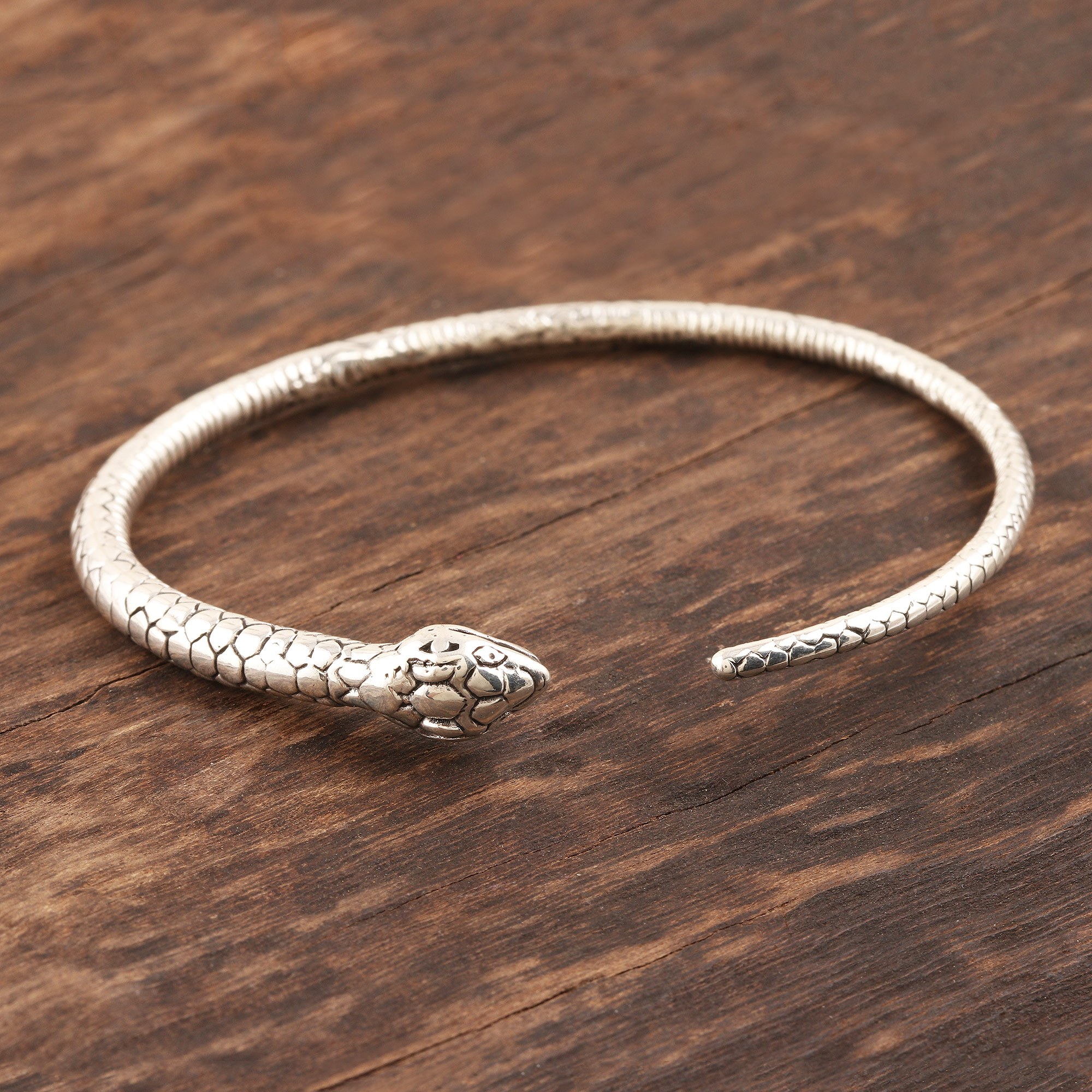 Sterling Silver Snake Cuff Bracelet Charming Snake NOVICA