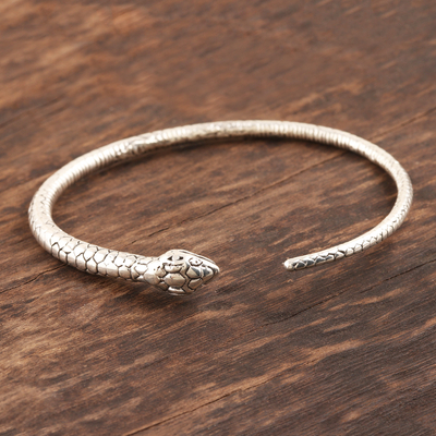 Sterling silver cuff bracelet, 'Charming Snake' - Sterling Silver Snake Cuff Bracelet
