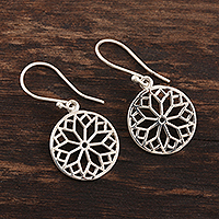 Sterling silver dangle earrings, 'Magical Mandala' - Handmade Sterling Silver Mandala Dangle Earrings