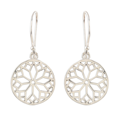 Sterling silver dangle earrings, 'Magical Mandala' - Handmade Sterling Silver Mandala Dangle Earrings