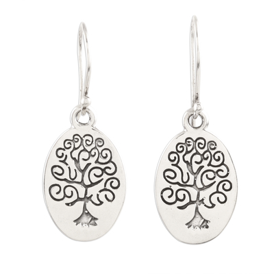 Sterling silver dangle earrings, 'Amazing Tree' - Tree Motif Sterling Silver Dangle Earrings