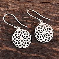 Sterling silver dangle earrings, 'Mesmerizing Mandala' - Mandala Motif Sterling Silver Earrings from India