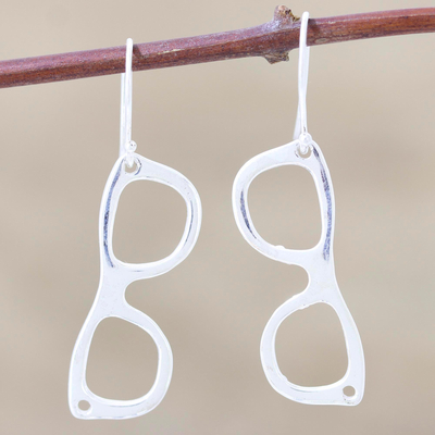 Pendientes colgantes de plata de ley - Pendientes colgantes de plata de primera ley con forma de gafas de sol