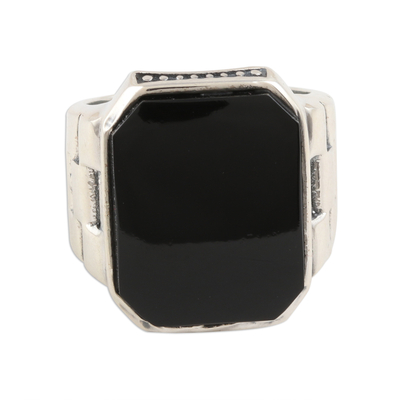 Men's onyx ring, 'Handsome Allure' - Men's Oxidized Sterling Silver and Black Onyx Ring