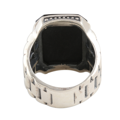 Men's onyx ring, 'Handsome Allure' - Men's Oxidized Sterling Silver and Black Onyx Ring