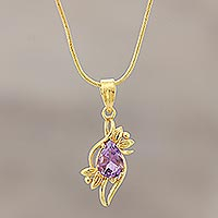 Gold plated amethyst pendant necklace, 'Bengal Blossom' - 14k Gold Plated Pendant Necklace with Amethyst