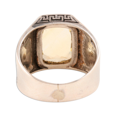 Men's citrine ring, 'Golden Greek Key' - Three Carat Men's Citrine Ring with Greek Key Motif
