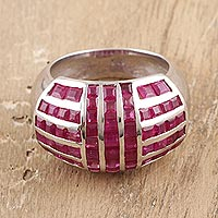 Rhodium plated ruby cocktail ring, 'Ruby Glory' - Ruby and Sterling Silver Cocktail Ring