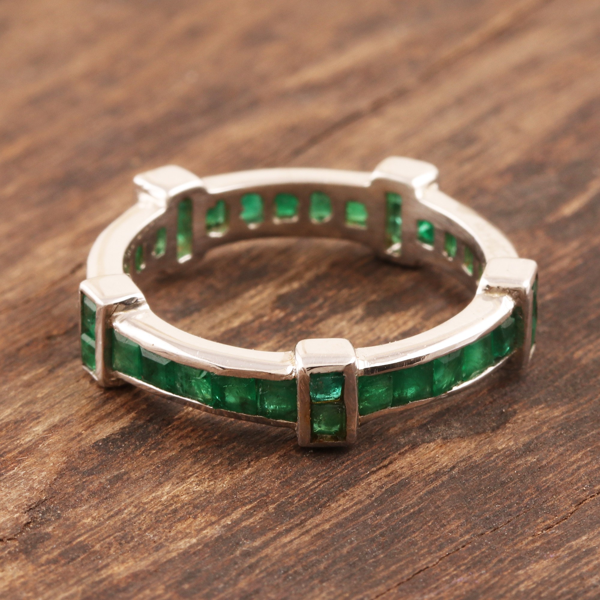 Stunning ChannelSet Emerald Band Ring Viridian Treasure NOVICA