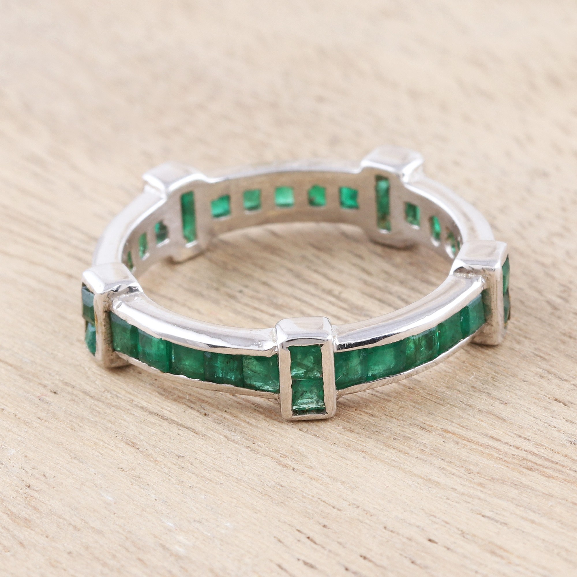 Stunning ChannelSet Emerald Band Ring Viridian Treasure NOVICA