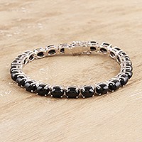 Black star diopside tennis bracelet, 'Midnight Star' - Stunning Black Star Diopside Tennis Bracelet