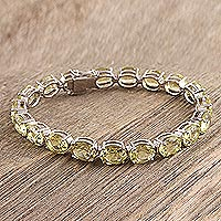 Lemon quartz tennis bracelet, 'Citron Sparkle' - Rhodium Plated 47 carat Lemon Quartz Tennis Bracelet