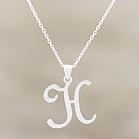 Sterling silver pendant necklace, 'Dancing H' - Pendant Necklace for Initial H in Sterling Silver