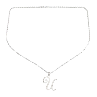 Sterling silver pendant necklace, 'Dancing U' - Name Initial U Sterling Silver Pendant Necklace