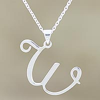 Sterling silver pendant necklace, 'Dancing W'