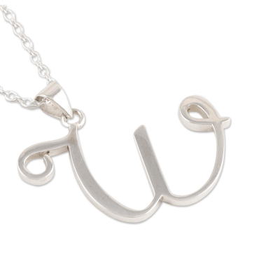 Sterling silver pendant necklace, 'Dancing W' - Sterling Silver W Initial Pendant Necklace