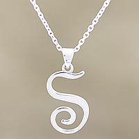 Sterling silver pendant necklace, 'Dancing S' - Sterling Silver S Initial Necklace on Cable Chain