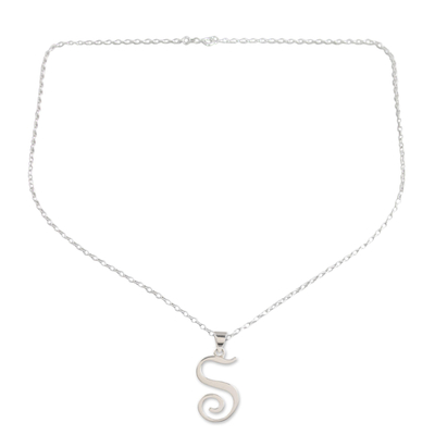 Sterling Silver S Initial Necklace on Cable Chain