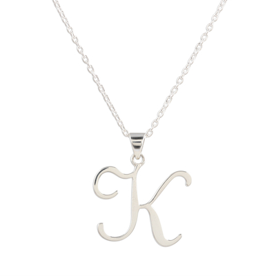 Sterling Silver K Initial Pendant Necklace