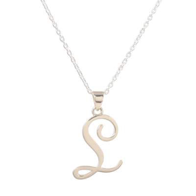 Artisan Made L Initial Pendant Necklace in Sterling Silver