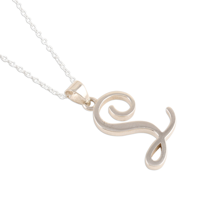 Sterling silver pendant necklace, 'Dancing L' - Artisan Made L Initial Pendant Necklace in Sterling Silver