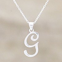 Sterling silver pendant necklace, 'Dancing G' - Sterling Silver Initial G Pendant Necklace