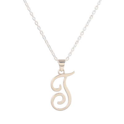 Initial Necklace T in Sterling Silver