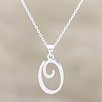 Sterling silver pendant necklace, 'Dancing O' - Silver O Initial Necklace Hand Crafted in India