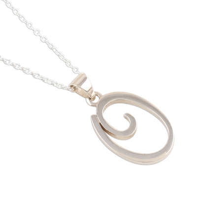 Sterling silver pendant necklace, 'Dancing O' - Silver O Initial Necklace Hand Crafted in India