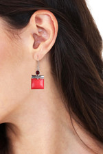 Calcite and garnet dangle earrings, 'Glory in Red' - Red Calcite and Garnet Silver Dangle Earrings