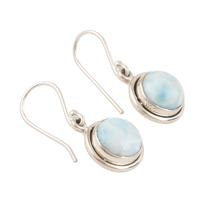 Larimar dangle earrings, 'Snow Moon' - Larimar Cabochon and Sterling Silver Dangle Earrings