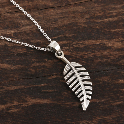 Sterling silver pendant necklace, 'Begampur Leaf' - Hand Crafted Sterling Leaf Pendant Necklace
