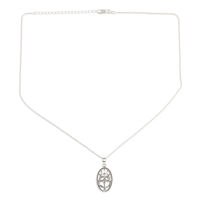 Sterling silver pendant necklace, 'Trishul' - Artisan Crafted Sterling Silver Trishul Pendant Necklace