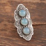 Chalcedony cocktail ring, 'Goddess Trio' - Oxidized Sterling Silver Chalcedony Cocktail Ring