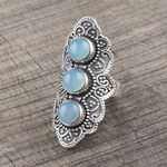 Chalcedony cocktail ring, 'Goddess Trio' - Oxidized Sterling Silver Chalcedony Cocktail Ring