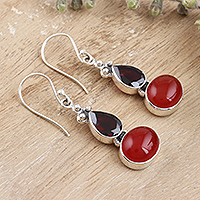 Carnelian and garnet dangle earrings, 'Sparkling Red' - Carnelian and Garnet Sterling Silver Dangle Earrings