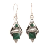 Malachite dangle earrings, 'Green Ocean' - Malachite Cabochon and Sterling Silver Dangle Earrings