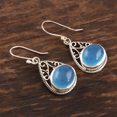 Chalcedony dangle earrings, 'Glowing Grandeur' - Chalcedony Teardrop Sterling Silver Dangle Earrings