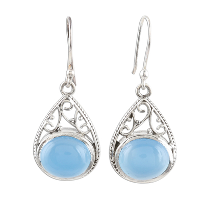 Chalcedony dangle earrings, 'Glowing Grandeur' - Chalcedony Teardrop Sterling Silver Dangle Earrings