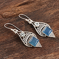Chalcedony and blue topaz dangle earrings, Oceans of Blue