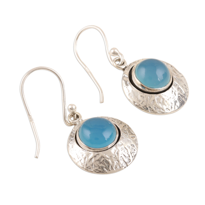 Chalcedony dangle earrings, 'Marvelous Moon' - Artisan Crafted Blue Chalcedony Dangle Earrings