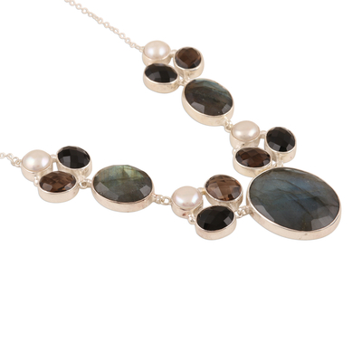 Multi-gemstone pendant necklace, 'Dusky Appeal' - Multi Gemstone and Sterling Silver Pendant Necklace