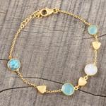 Gold plated multi-gemstone station bracelet, 'Golden Glamour' - 18k Gold Plated Multi Gemstone Station Bracelet