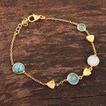 Gold plated multi-gemstone station bracelet, 'Golden Glamour' - 18k Gold Plated Multi Gemstone Station Bracelet