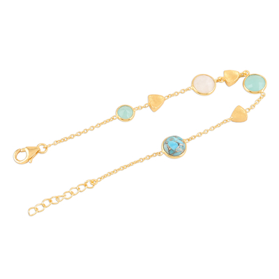 Gold plated multi-gemstone station bracelet, 'Golden Glamour' - 18k Gold Plated Multi Gemstone Station Bracelet