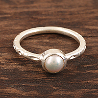 Cultured pearl solitaire ring, 'Delicate Nature' - Cultured Pearl Solitaire Ring from India