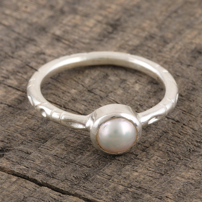 Cultured pearl solitaire ring, 'Delicate Nature' - Cultured Pearl Solitaire Ring from India